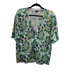 Talbots Petites Floral Paisley Button Front Knit Sweater Top XL Petite